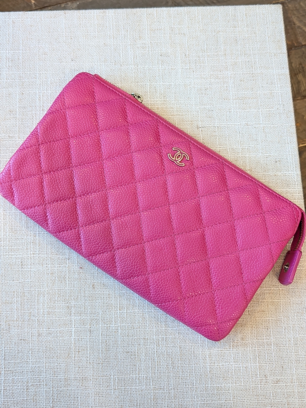 Chanel Quilted Zip Wallet/Clutch in Hot Pink